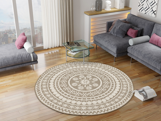 Okrągły Dwustronny Dywan Sznurkowy Brussels 205626/10610 linen Beż Krem Rozeta Outdoor