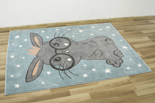 Dywan Dziecięcy Lima 9377C blue/l.grey Turkus Szary Króliczek w Okularach