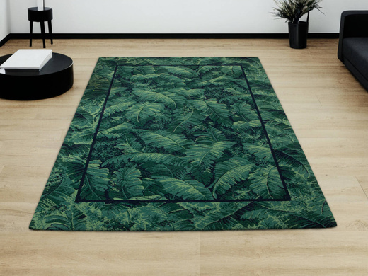 Wełniany Dywan Tempo-B Tion Teal Zielony Granatowy Liście