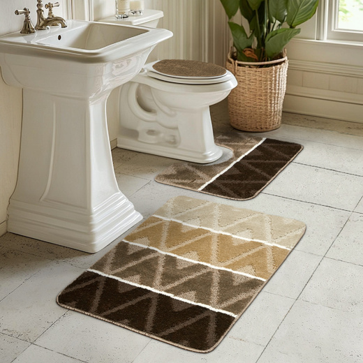 Komplet 3-częściowy Łazienkowy Palma Beige Beż Brąz Romby