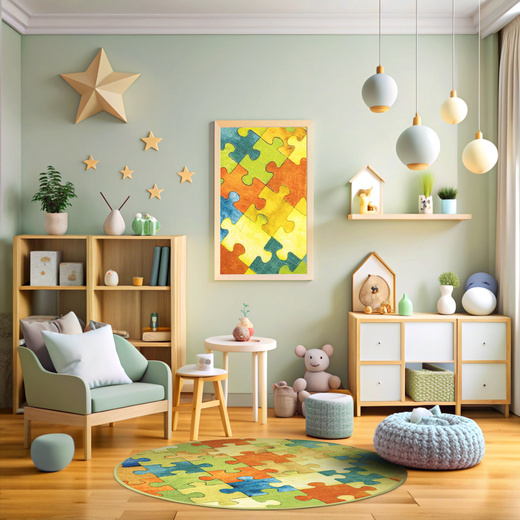 Okrągły Kolorowy Dywan Dziecięcy Puzzle Multicolor