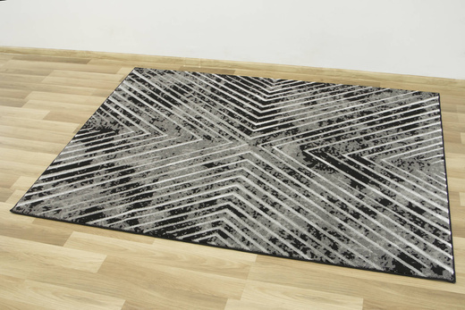 Lśniący Dywan Allora Plus B832A black/grey Czarny Srebrny Przecierany Linie