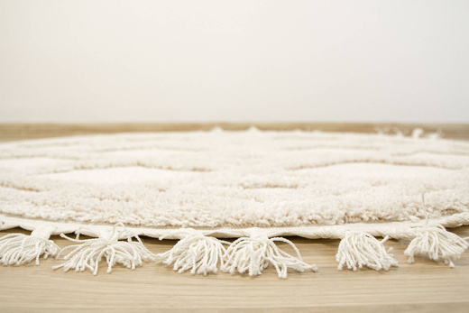 Okrągły Dywan Berber 6843 ivory Krem Romby 3D z frędzlami