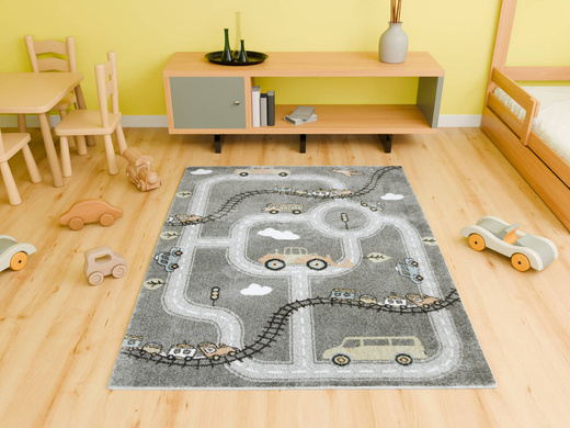 Dywan Dziecięcy Lima C511A l.grey/cream Uliczki Pociągi Chmurki Szary Łososiowy