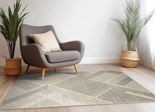 Dywan Wełniany Ballata Elian Shale Szary Zielony Geometria