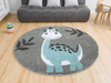 Okrągły Dywan Lima C880A l.grey/blue Dinozaur Turkus Krem Szary
