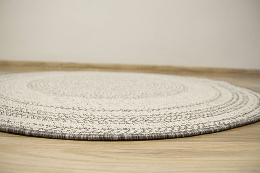 Okrągły Dwustronny Dywan Sznurkowy Brussels 205670/10010 Silver Szary Krem Kółka Outdoor