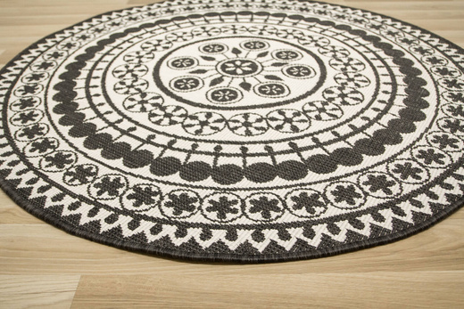 Okrągły Dwustronny Dywan Sznurkowy Brussels 205626/10110 Night Antracyt Krem Rozeta Outdoor