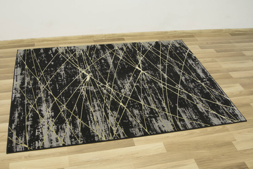 Lśniący Dywan Allora Plus C654A black/yellow Czarny Szary Złoty