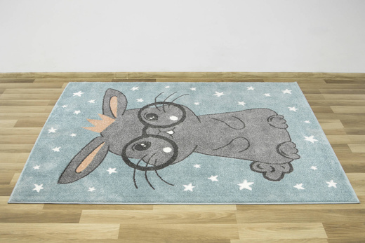 Dywan Dziecięcy Lima 9377C blue/l.grey Turkus Szary Króliczek w Okularach