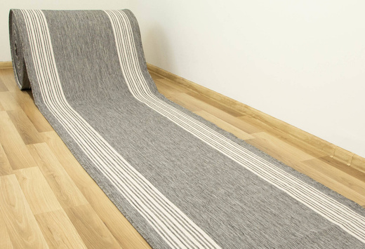 Dwustronny Sznurkowy Chodnik Brussels 205072 Szary Krem Paski szerokość 80 cm