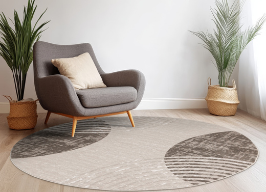 Okrągły Dywan Nantes NT209A Beige/Brown Szarobeżowy Półkola