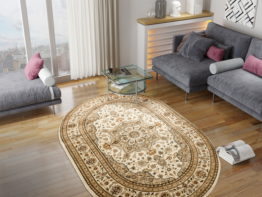 Owalny Dywan Super Rose 3792A cream/cream O Ornament Kwiaty Krem Beż
