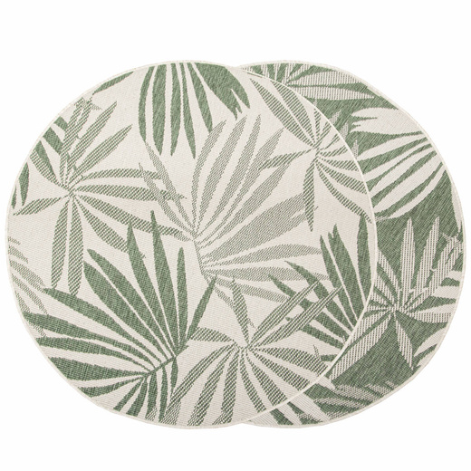 Okrągły Dwustronny Dywan Sznurkowy Brussels 205771/10520 Green Zieleń Krem Listki Palmy Outdoor