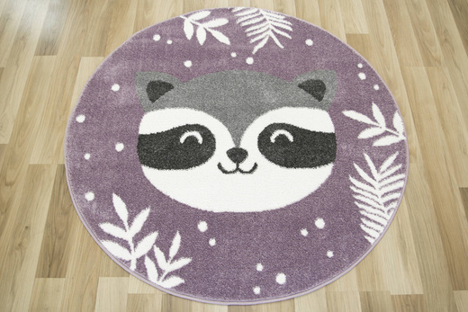 Okrągły Dywan Lima C884A lila/cream Fiolet Szary Krem Szop Pracz Listki