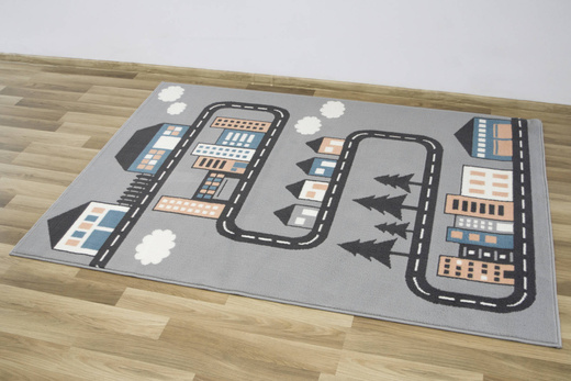 Dywan Kids 534451/95844 mouse Szary Niebieski Różowy Ulice Domki