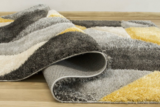 Dywan Shaggy California P477A anthracite/yel Trójkaty Krem Szary Żółty