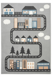 Dywan Kids 534451/95844 mouse Szary Niebieski Różowy Ulice Domki