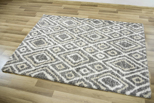 Puszysty Dywan Pulpy Shaggy A526C d.grey/cream Szary Krem Beż Romby