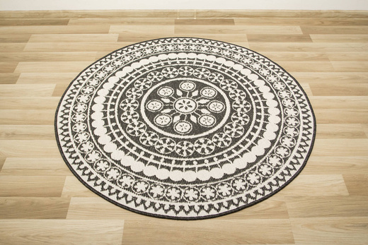 Okrągły Dwustronny Dywan Sznurkowy Brussels 205626/10110 Night Antracyt Krem Rozeta Outdoor