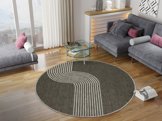 Okrągły Dwustronny Dywan Sznurkowy Brussels 205631/11020 Night Silver Szary Grafit Fala Outdoor