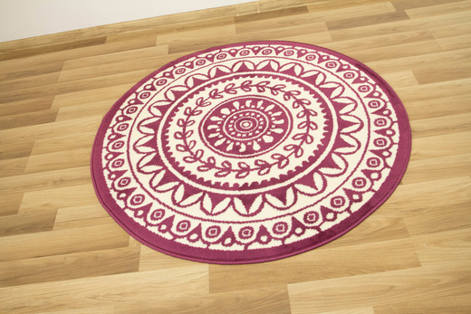 Okrągły Dywan Luna 503786/56955 Fioletowy Krem Rozeta Listki