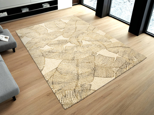 Wełniany Dywan Tempo Natural-B Feath Krem Beż Liście