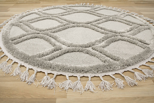 Okrągły Dywan Berber 7063 l.grey Szary Łezki 3D z frędzlami