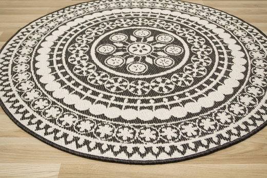 Okrągły Dwustronny Dywan Sznurkowy Brussels 205626/10110 Night Antracyt Krem Rozeta Outdoor