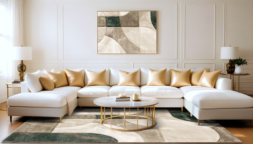 Dywan Kandy N412A l.beige/emeral Butelkowa Zieleń Beż Fryz