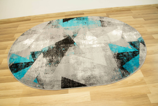 Owalny Dywan Victoria B885A d.grey/blue O Trójkąty Turkus Szary Przecierany