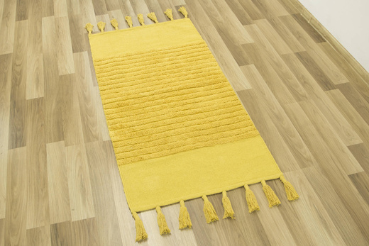 Dywanik Chodniczek Kilim Bawełniany Żółty z Frędzlami