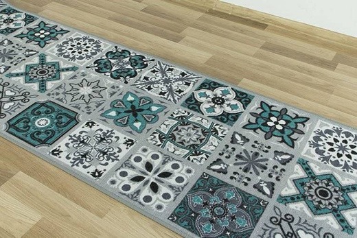 Antypoślizgowy chodnik podgumowany patchwork turkus szerokość 100 cm