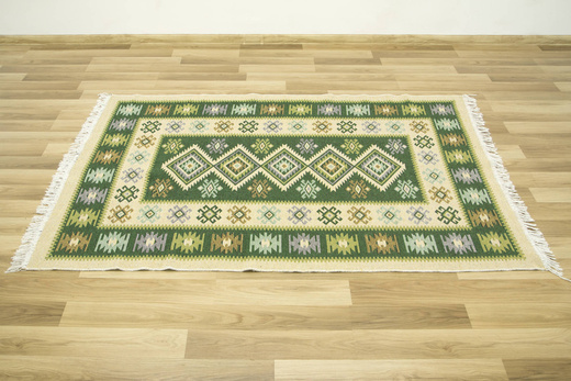 Dwustronny Dywanik Chodniczek Kilim Romby Zielony