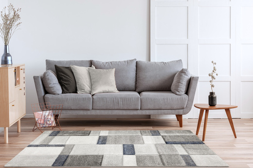 Dywan Kandy N411A l.grey/navy Szary Granatowy Geometria Fryz