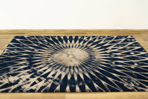 Wełniany Dywan Tempo-B Domio Denim Granatowy Beżowy Rozeta