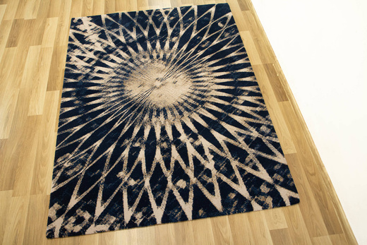 Wełniany Dywan Tempo-B Domio Denim Granatowy Beżowy Rozeta