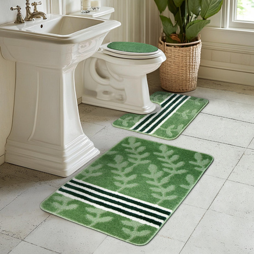 Komplet 3-częściowy Łazienkowy Natel Green Zielony Listki Paski