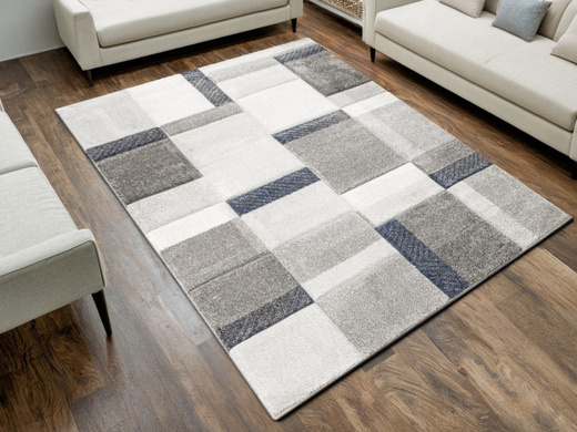 Dywan Kandy N411A l.grey/navy Szary Granatowy Geometria Fryz