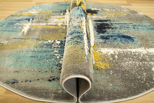 Owalny Dywan Victoria 7657A l.grey/grey O Abstrakcyjny Niebieski Żółty Szary