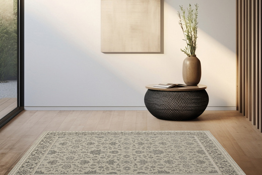 Lśniący Dywan Allora Plus F346A grey Srebrzysty Szary Ornament w Ramce