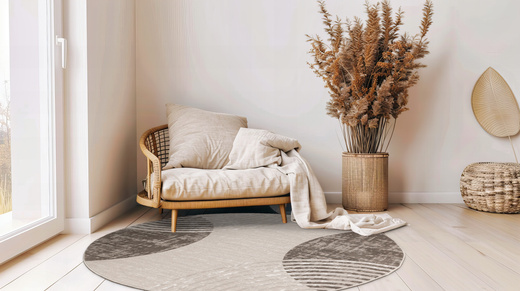 Okrągły Dywan Nantes NT209A Beige/Brown Szarobeżowy Półkola