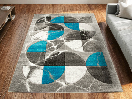 Dywan Amelia A472B grey/turquoise Szary Turkus Półkola Marmur