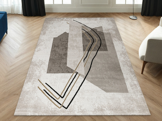 Dywan Kashmir KR168S Vizon/Black Szarobeżowy Złoty Abstrakcja