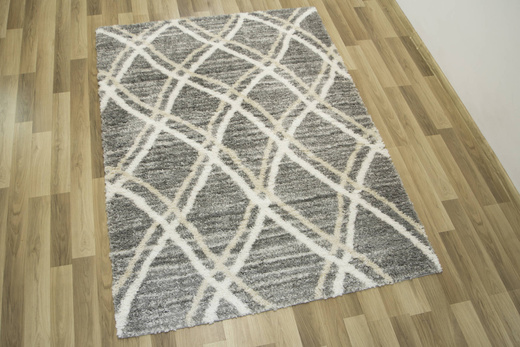 Puszysty Dywan Pulpy Shaggy A532A d.grey/l.grey Szary krem Beż Romby Etno