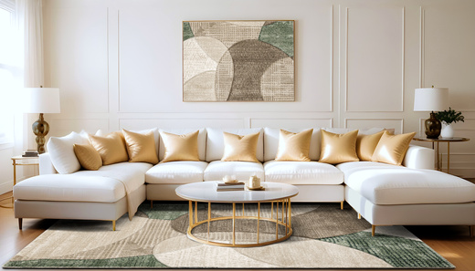 Dywan Kandy N390A d.beige/emeral Butelkowa Zieleń Beż Elipsy Fryz