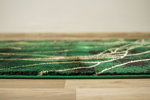 Chodnik Diamond k8707Y Linie Liście Butelkowa Zieleń Złoty szerokość 80 cm