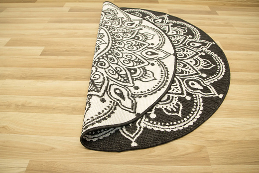 Okrągły Dwustronny Dywan Sznurkowy Brussels 205333/10110 Night Antracyt Krem Rozeta Outdoor