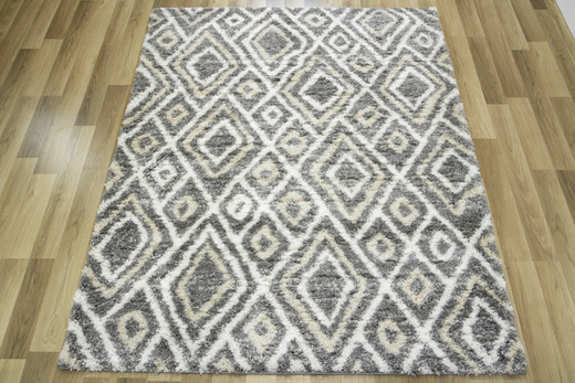 Puszysty Dywan Pulpy Shaggy A526C d.grey/cream Szary Krem Beż Romby