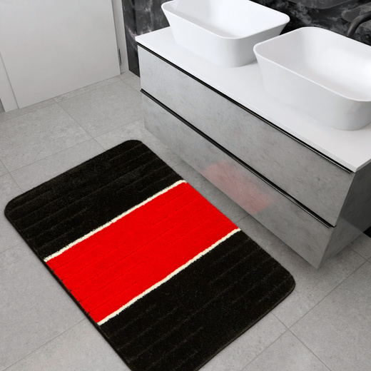 Dywanik Łazienkowy Como Red Czerwony Czarny Pasy